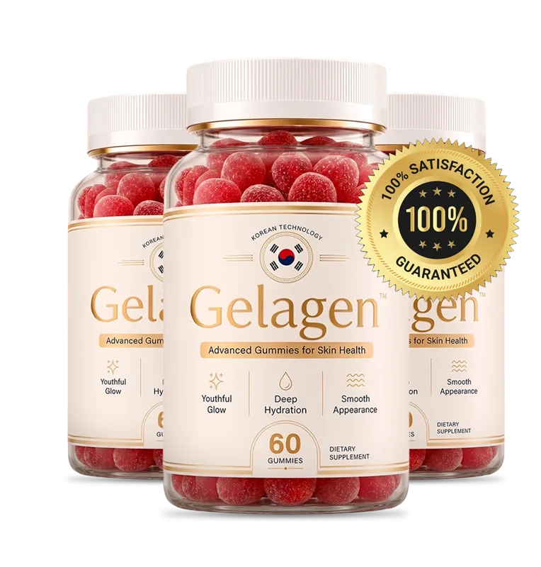 Three bottles of Gelagen with the 100% satisfaction guarantee seal